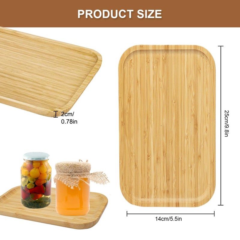 Holztablett Rechteckig, 25×14×2cm Tablett Holz, Dekotablett Holz, Bamboo Rectangular Tray,