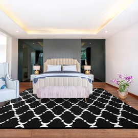 Comeet Modern Geometric Shag Area Rug for Bedroom, 6x9 Memory Foam Floor Mat Washable Non-Slip Rug, Indoor Carpet for Living Room Bedside Office Kids Nursery Dorm Room Decor, Black/White