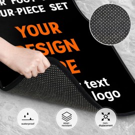 Juego de 4 alfombrillas personalizadas de poliéster personalizadas, parte trasera con puntos, diseño de tu propio logotipo, texto/foto, ajuste universal para coches, camiones, furgonetas