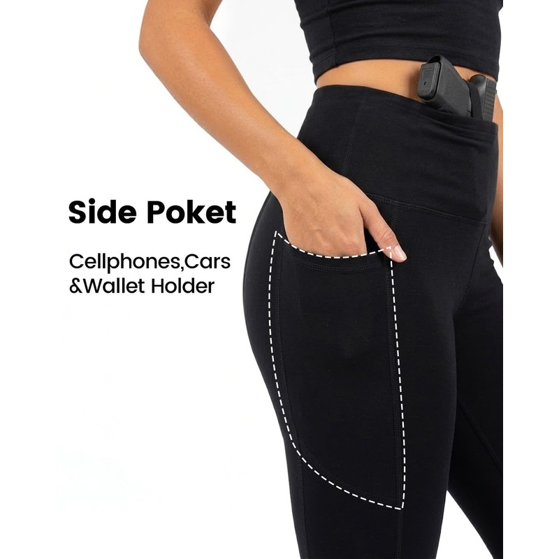 Lilcreek Women’s Cotton Conceal Carry Leggings, High-Waist Concealed Carry Tummy