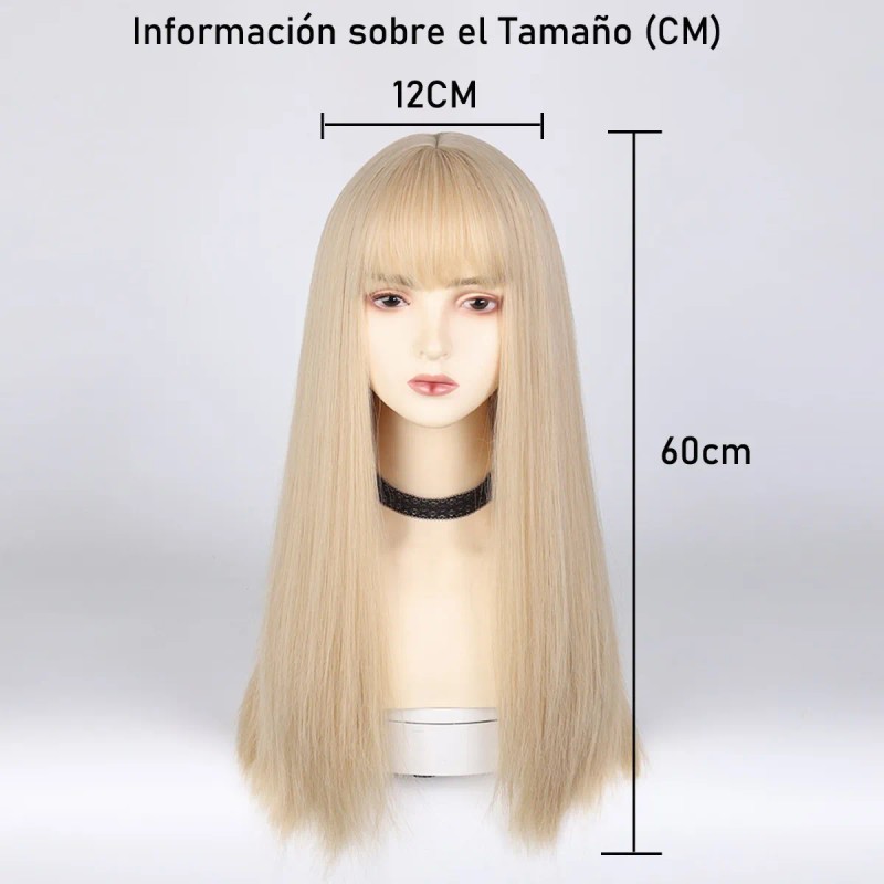 Peluca Rubia Natural Larga Pelo Liso Cosplay Mujer Dama