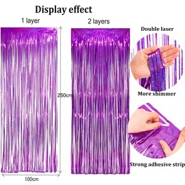 BRAVESHINE Purple Metallic Tinsel Curtains, Foil Fringe Shimmer Curtain Streamer Party for Mother's Day Purple Baby Shower Decorations Wedding Lilac Mermaid Theme Birthday Party (2Pack, 1x2.5m)