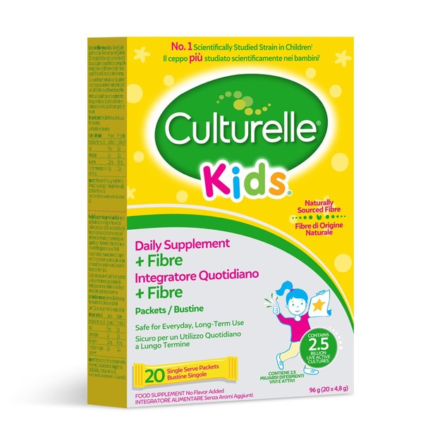 Culturelle® Kids Natural Fibre+Daily Supplement for Children, Age 4+|Fibers Gently Support Regularity and Keep Kids Digestive Systems Running Smoothly|20 Sachets|2.5 Billion Live Bacterial Cultures