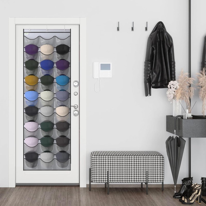 Unjumbly Baseball Hat Rack, 27 Pocket Over-The-Door Hat Organizer with