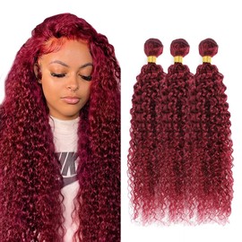 26 28 30 inch CnumGunm Burgundy Bundles #99j Human Hair Bundles Red Kinky Cyrly Bundles Mixed Length 3 Bundles Burgundy Human Hair Bundles #99j Curly Wave Bundles