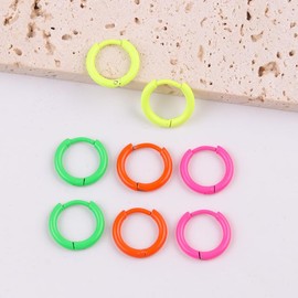 80s Neon Earrings for Women Colorful Round Small Hoop Earrings Retro Geometric Surgical Stainless Steel Huggie Hoop Earring for 80's 90s Outfit Glow Party Accessories-Multi