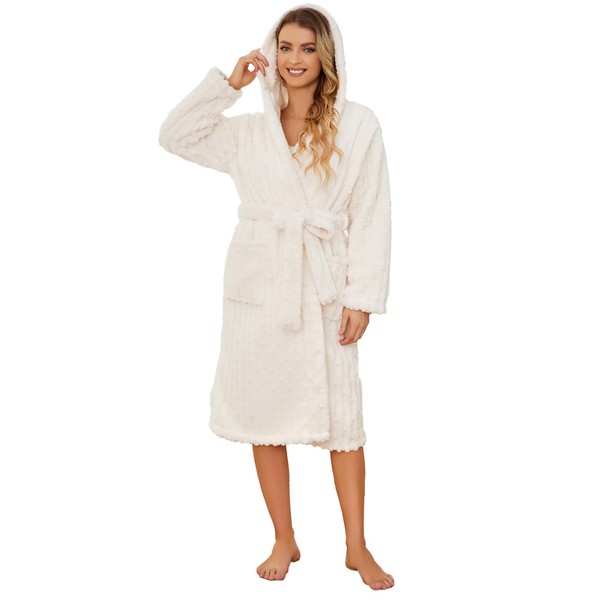 HEARTNICE Fuzzy Soft Robes for Women, Long Plush Hooded Robe