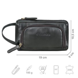 STILORD 'Tony' Vintage Large Pencil Case Pouch Bag Leather Pen Holder Big Pen Case with Zipper Aesthetic Pencil Holder Cosmetic Case Genuine Leather, Colour:Black
