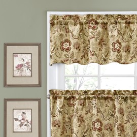 TRADITIONS BY WAVERLY Navarra 52" x 36" Short Valance Small Window Panel Tiers Curtains Bathroom, Living Room and Kitchens, Antique