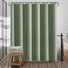 Winteriew Green Waffle Shower Curtain, Waterproof Shower Curtain Set for Hotel Luxury Polyester Fabric, Heavy Duty No Hook Shower Curtains for Bathroom Accessories Decor, 72W x 72H