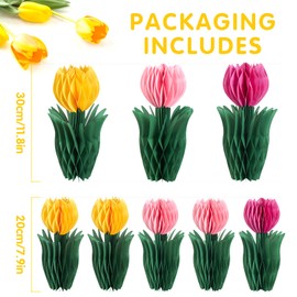 EASY JOY Tulip Flower Honeycomb Decoration 8Pcs Orange Pink Flower Centerpieces for Table Paper Flower Happy Birthday Decorations Baby Shower Decoration Wedding Supplies