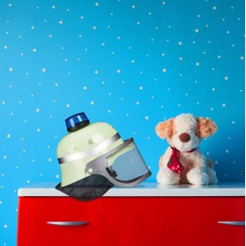 Relaxdays 10029923 Children's Fire Brigade Helmet with Blue Light, Visor, Neck Scarf & Chin Strap, Adjustable, Fireman Helmet, Yellow