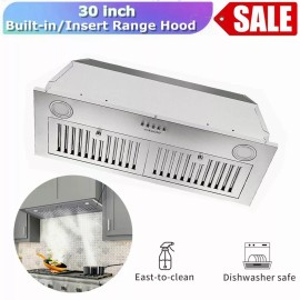 Joeaonz 600CFM Built-in Range Hood 30in Insert Kitchen Vent 3-Speed Fan Stainless Steel