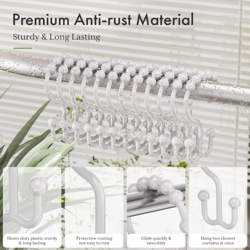 Amazer Plastic Shower Curtain Hooks, Double Shower Curtain Rings, Shower