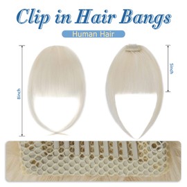 SLEEKALON Clip in Bangs Human Hair Platinum Blonde Air Bangs Remy Hair Clip On Bang Hairpiece for Women Curved Bangs Hair Clip Fringe with Temples for Daily Wear(#60-Platinum Blonde)
