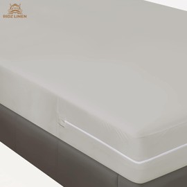 Zipper Fitted Sheet Made of 100% Pure Microfiber Super Soft Fabric - King Size Upto 12 Inch Deep Pocket- Light Grey Color