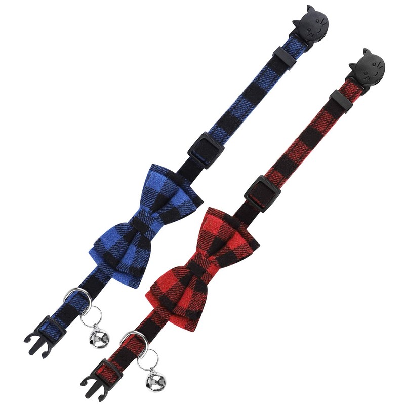 ADXCO 4 Pack Plaid Cat Collars with Bow Tie, Quick