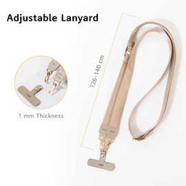 EKAX Adjustable Nylon Lanyard with Double Hook and PU Leather Clip, Universal Cell Phone Lanyard (Beige)