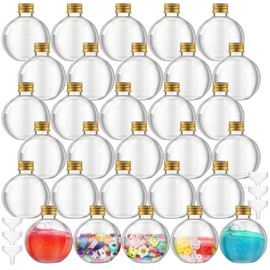 Jinei 30 Pcs 6 oz Ball Shape Plastic Sand Art Bottles Spherical Clear Plastic Potion Bottles Christmas Cocktail Ornament Balls for DIY Wedding Party Gift Crafts Decoration (Gold,Aluminum Cap)