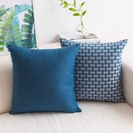 Home Brilliant Navy Blue Cushion Covers 45 x 45 Set of 2, Lined Linen Cushion Cover for Couch Sofa, Dots and Checkers Cushion Covers 45cm x 45cm, 18 inch, White Navy