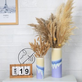 Bestseler Ceramic Flower Vase, Farmhouse Decor, Home Decor, Vases for Kitchen, Living Room, Bathroom, Bedroom, Office, and Shelf Centerpiece Table Decorations (Cream Purple Set of 2,10" & 7" high)