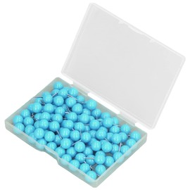 Jenngaoo 100pcs Ball Head Push Pins with Stainless Steel Points, Colourful Plastic Round Thumb Tacks for Bulletin Cork Boards, Fabric Marking, Maps & Photo Walls - Box-Packed Decorative Tacks (Blue)