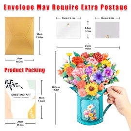 GREETING ART Pop Up Flower Cards, Sunflowers and Roses, 11.2 inch Forever Flower Bouquet 3D Popup Greeting Cards with Blank Note Cards and Envelope for Birthday,Thank You Cards
