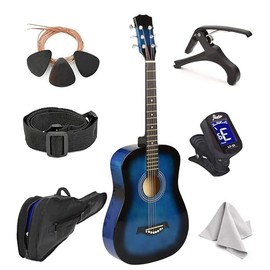 Classical Acoustic Guitar For Kids By MasterPlay- 30” Beginner Guitar For Learners- Accoustic String Guitar Starter Kit: Guitar Bag, Tuner, Strap, Extra Strings, Picks, Wash Cloth, Capo (Bluburst)