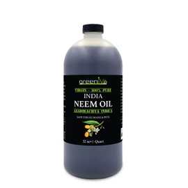 GreenIVe 100% Organically Grown Neem Oil, Cold-Pressed Virgin, Pure & Natural, 32 oz - Ideal for Gardening, Skin Care, Hair Care & Pet Care