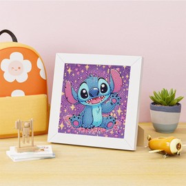 5D Stitch Diamond Painting Children with Frame, Cute DIY Diamond Mosaic Set for Beginners, Wall Decoration for Children's Room, Creative Girl Gift, Birthday Gift with Gift Box, 15 x 15 cm