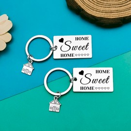 2Pcs New Home Keyring Housewarming Gift for New Homeowner House Keyring Sweet Home Gift for Couple Friend Moving in Key Chain Real Estate Gifts from Agent for Client Family Keychain