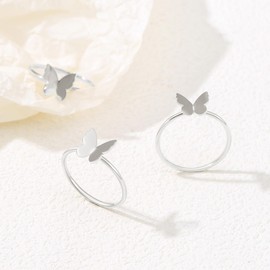 NVWAROCK 1mm Butterfly Bow Thin Stacking Rings for Women 14K Gold Filled Slim Statement Band Ring Non Tarnish Cute Pinky Ring Size 5 to 10, Metal, No Gemstone