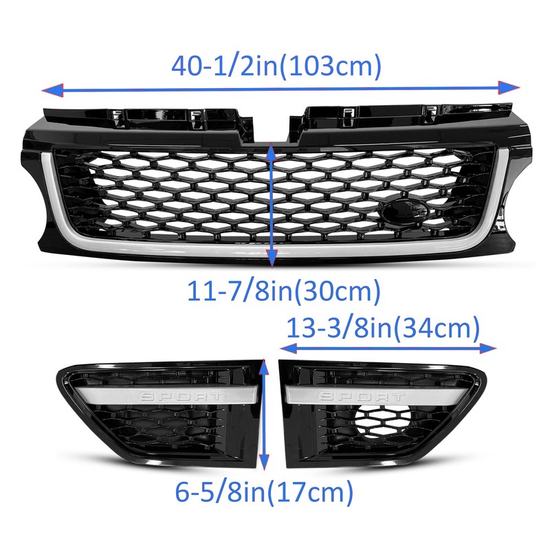HECASA Front Grille+Air Side Vents Compatible with 2010-2013 Land Rover