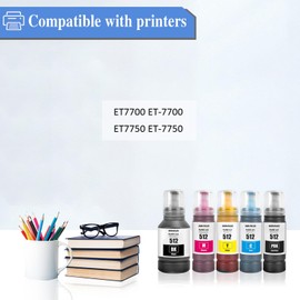 512 Ink Refill Bottles Compatible for Epson 512 Ink Refill Bottles for Ecotank ET-7700 ET-7750 for Ecotank ET7700 ET7750 Inkjet Printer 5-Pack 2 Black/Cyan/Magenta/Yellow