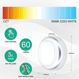 Pinegreen Lighting Wireless LED Puck Light, Battery-Operated 60 Lumens Press-Activated Stick on Light, Under Cabinet Lighting, Brushed Nickel (Pack of 6)