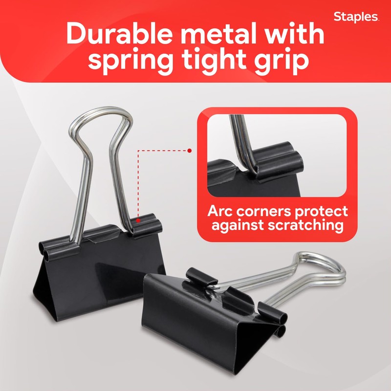 Staples Medium Binder Clips, 0.63" Capacity, Black, 144 Clips/Pack (ST32003)