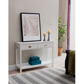 Kings Brand Furniture White Finish Wood Occasional Entryway Console Sofa Table With Storage Shelf / 2 Drawers
