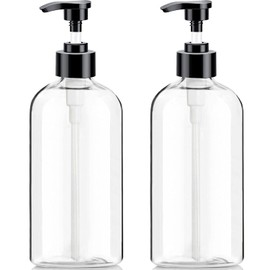 Empty Plastic Pump Bottles Dispenser（16.9 Oz, 2 Pack）, Portable Amber BPA-Free Travel Shampoo Lotion Pump Bottle Durable Refillable Containers for Massage Oil, Liquid Soap