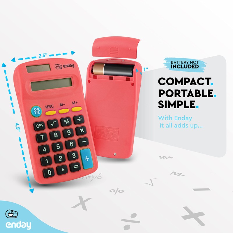 Calculator Red, Basic Small Solar and Battery Operated, Large Display