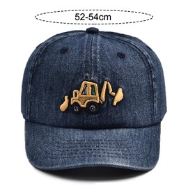 MLPKOI Kids Summer Baseball Cap, Excavator Embroidery Baseball Caps, Sun Hat Adjustable Trucker Hats, for Unisex Aged 3-8 Blue