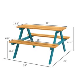 Wooden Outdoor Kids Picnic Table, for Backyard, Patio, Garden, Courtyard(35" L x 31" W x 19.75" H). (Natural Wood & Blue)