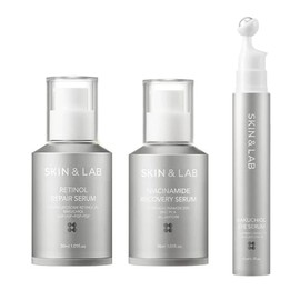 SKIN & LAB Vegan Retinol Serum, 1.0 fl oz (30 ml), Vegan Bactiol Eye Serum, 0.5 fl oz (15 ml), Vegan Niacinamide Recovery Serum, 1.0 fl oz (30 ml), Special Aging Care, Serum, 3 Types Set