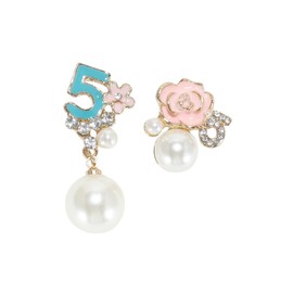 IDOKAWA Vintage Jewelry Number 5 Earrings Camellia Studs Asymmetric Faux Pearl Earrings Jewelry for Women-Pink