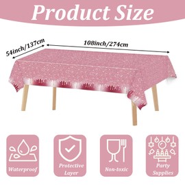 137 x 274 cm Rose Gold Party Tablecloths Waterproof Plastic Tablecloth with Sequins for Girls Women Birthday Party Rectangular Party Tablecloth for Birthday Baby Shower Wedding Party Decoration