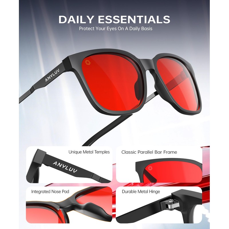 ANYLUV Blue Light Glasses for Men, Computer Gaming Glasses, Stylish