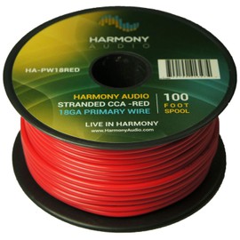 Harmony Audio Primary Single Conductor 18 Gauge Power or Ground Wire - 4 Rolls - 400 Feet - Red & Black for Car Audio/Trailer/Model Train/Remote