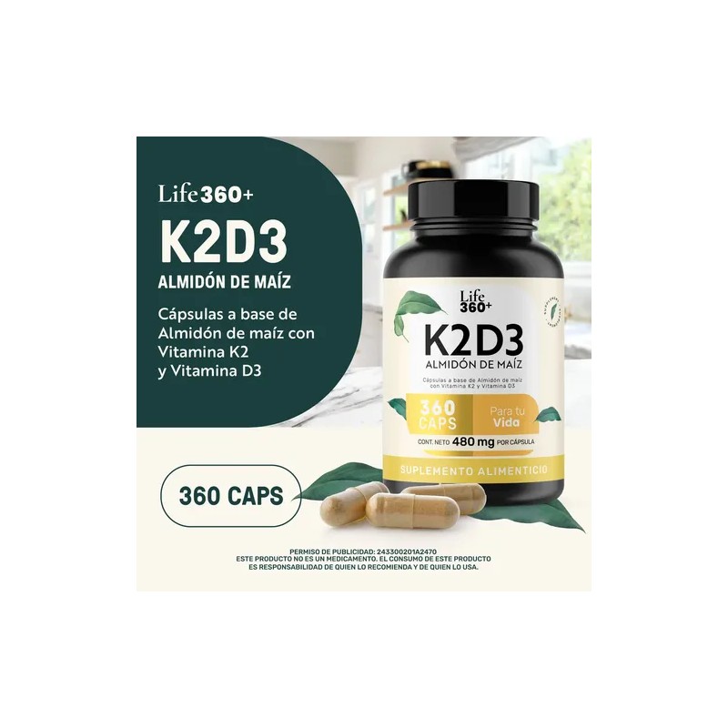 Vitamina D3 K2 360 Cápsulas Vitamina D3 y Vitamina K2