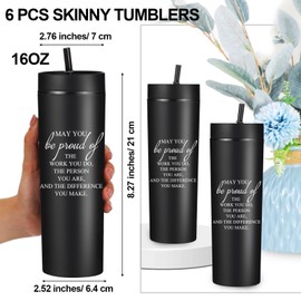 Rtteri 6 Pcs Employee Appreciation Gifts Bulk Thank You Tumblers for Women Men 16oz Plastic Skinny Tumblers with Lids for Housekeeping Nurses(Proud)