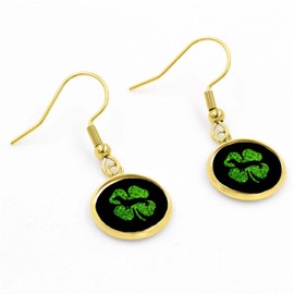 Dachshund St Patrick's Day Drop Dangle Earring, Gold