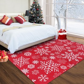 ROYHOME 8x10 Christmas Area Rug Christmas Snowflake Pattern Floor Cover Machine Washable Indoor Carpet Rug Decorative Non Slip Accent Rug for Kitchen Bathroom Living Room Bedroom